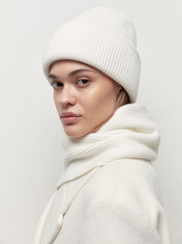 Ботаника комплект (шапка+шарф) трикотажный (белый, 56-58)
