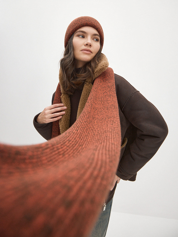 Бредли комплект (шапка+шарф) трикотажный (терракот/коричневый)