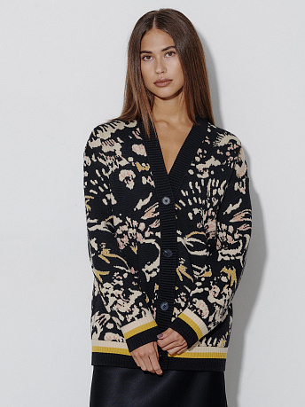 Кардиган из шерсти мериноса с авторским принтом Горизонт