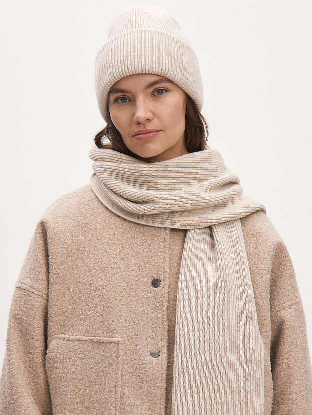 Ботаника комплект (шапка+шарф) трикотажный (светло-песочный, 56-58)