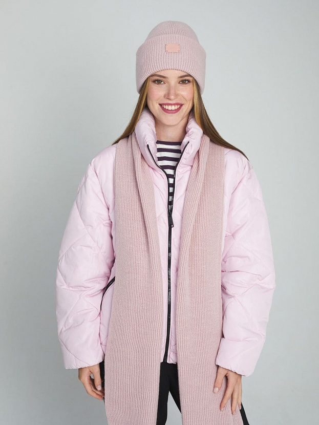 Спейс комплект (шапка+шарф) трикотажный (св.розовый, 56-58)