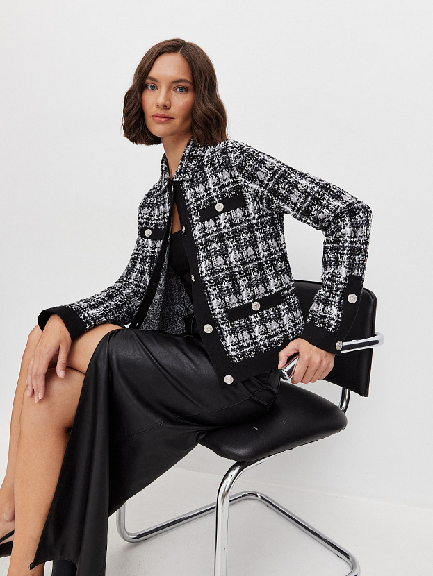 Шанель жакет трикотажный (черный/белый, 46)