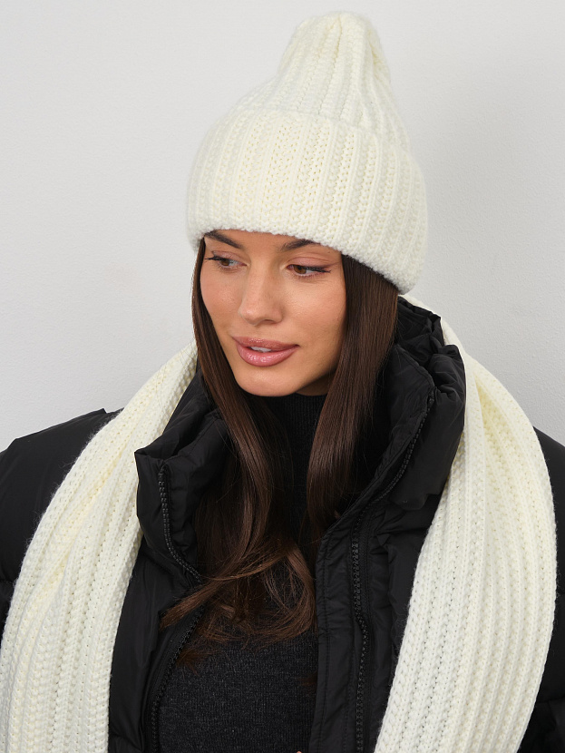 Черри комплект (шапка+ шарф) трикотажный (белый, 56-58)