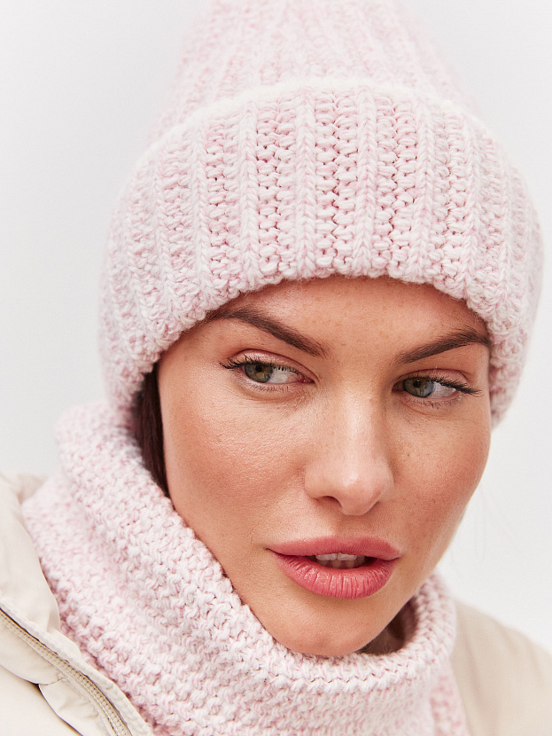 Черри комплект (шапка+ шарф) трикотажный (белый/пудровый, 56-58)