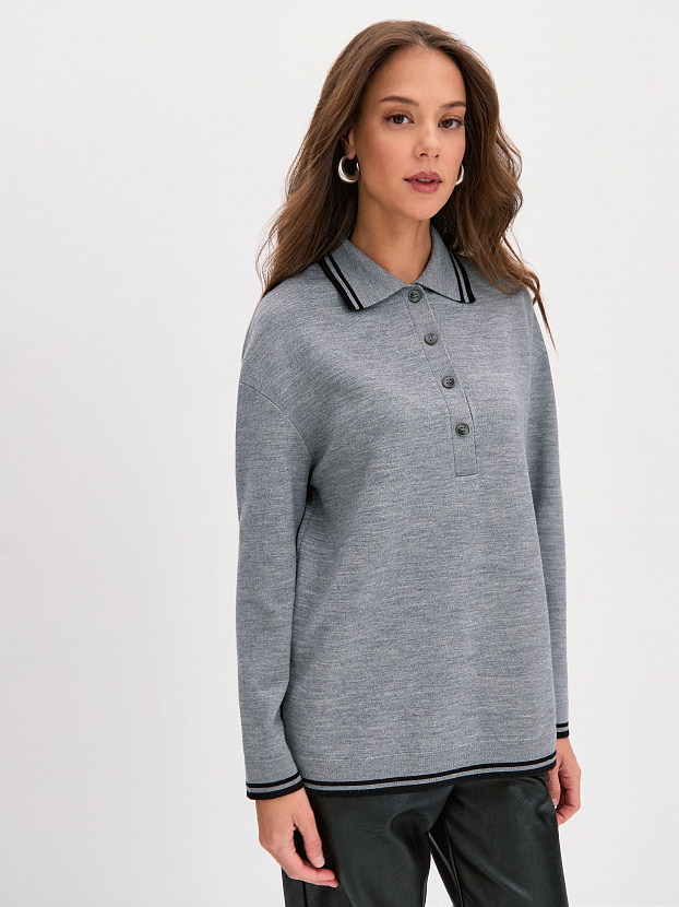 Скандинавия джемпер(поло) трикотажный (серый меланж, 44-46)