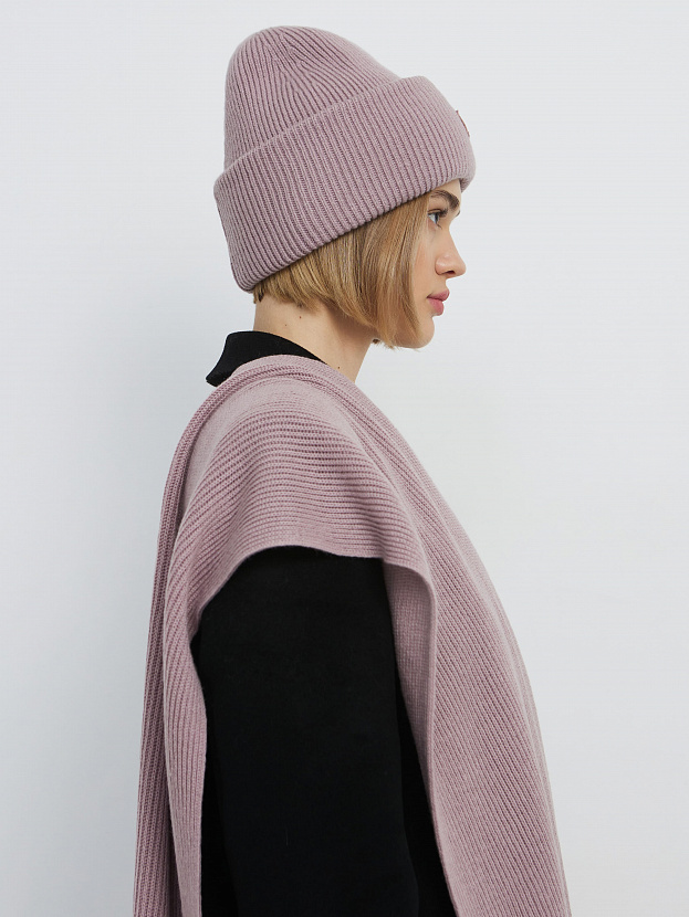 Спейс комплект (шапка+шарф) трикотажный (розовато-серый, 56-58)