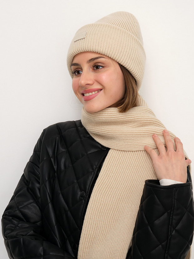 Спейс комплект (шапка+шарф) трикотажный (кремовый, 56-58)