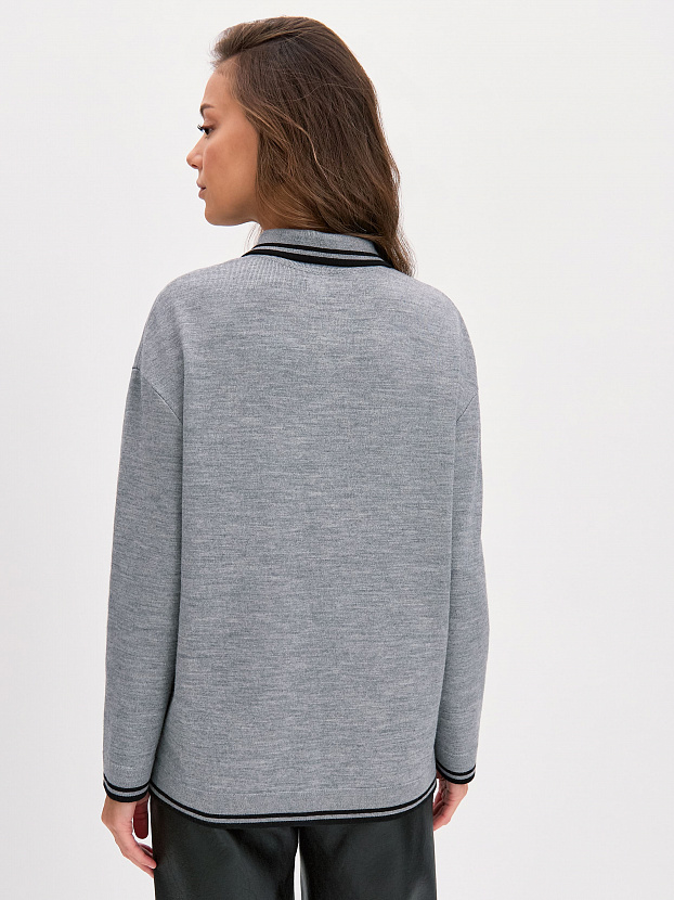 Скандинавия джемпер(поло) трикотажный (серый меланж, 44-46)