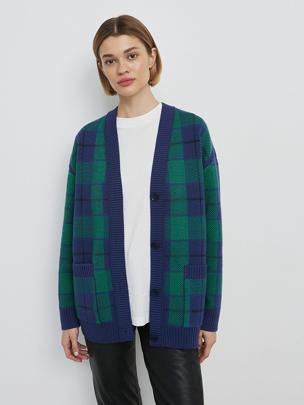 Горизонт кардиган трикотажный (синий/яр.зеленый, 44-46)