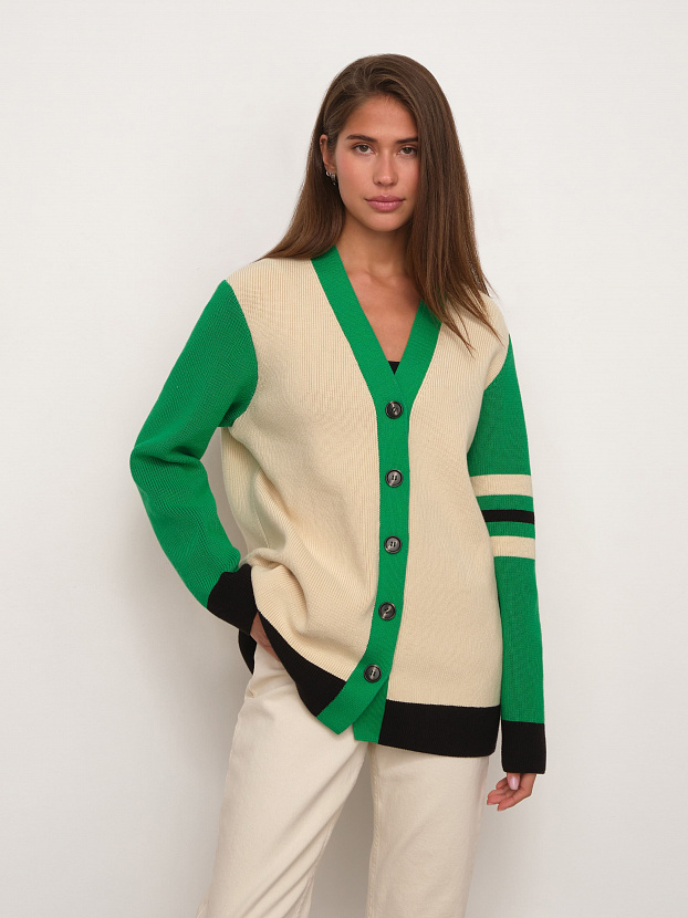 Родос кардиган трикотажный (кремовый/ярко-зеленый, 44-46)