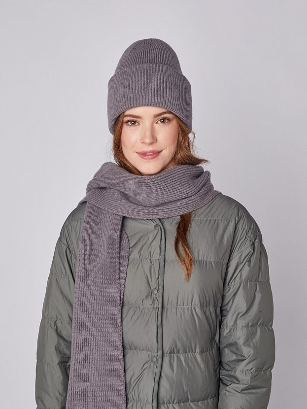 Ботаника комплект (шапка+шарф) трикотажный (серо-фиолетовый, 56-58)