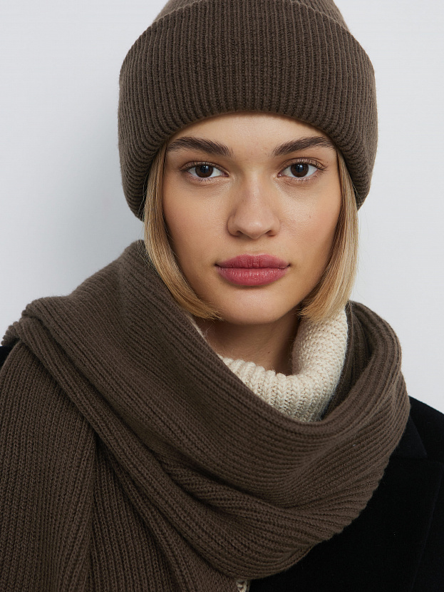 Ботаника комплект (шапка+шарф) трикотажный (коричневый, 56-58)