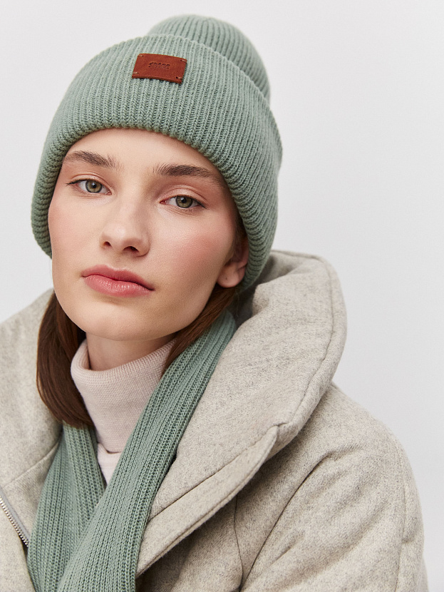 Спейс комплект (шапка+шарф) трикотажный (оливковый, 56-58)