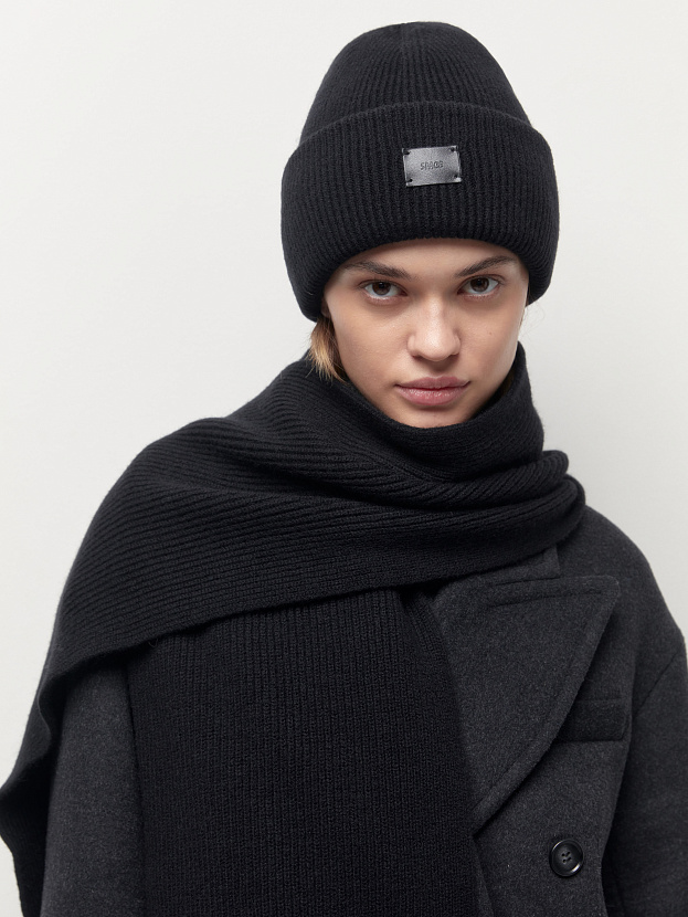 Спейс комплект (шапка+шарф) трикотажный (черный, 56-58)