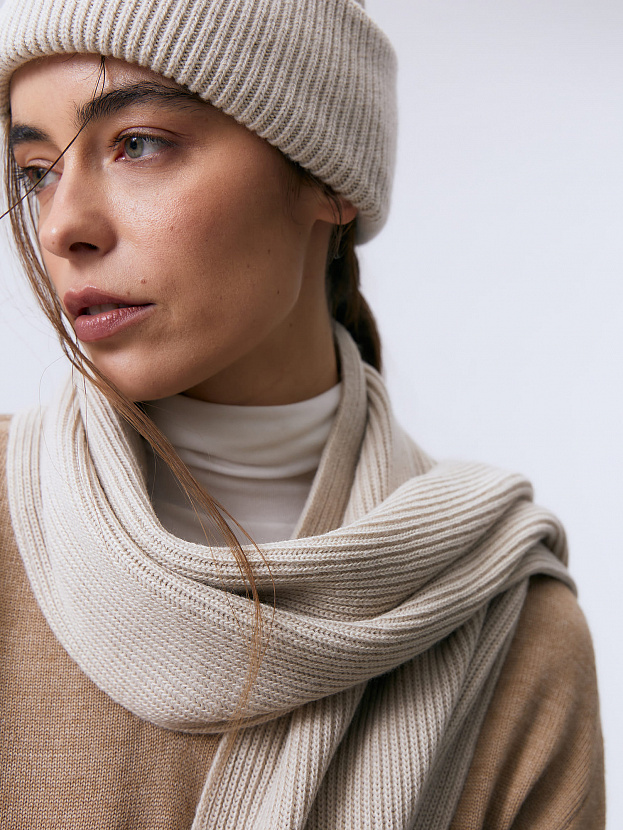Ботаника комплект (шапка+шарф) трикотажный (светло-песочный, 56-58)