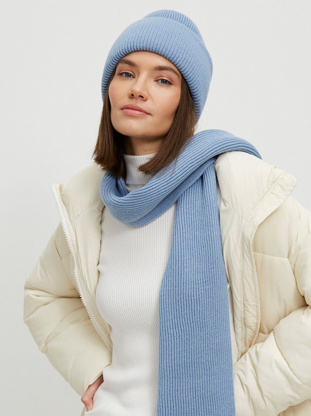 Ботаника комплект (шапка+шарф) трикотажный (серо-голубой, 56-58)
