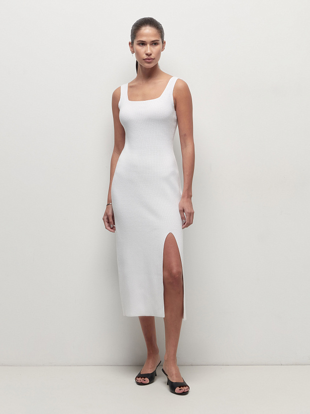 Каре платье трикотажное (молочный, M (46))