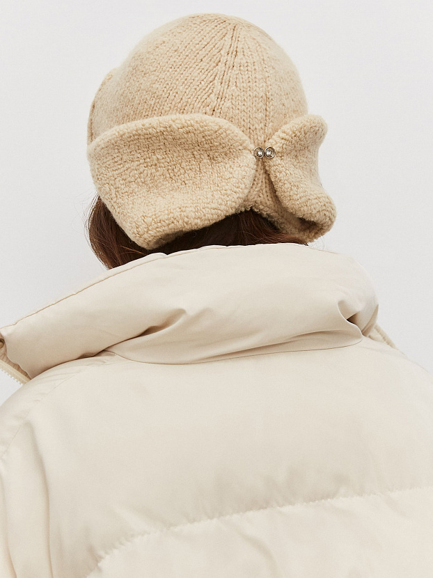 Стокгольм шапка-ушанка трикотажная (св.песочный, 56-58)