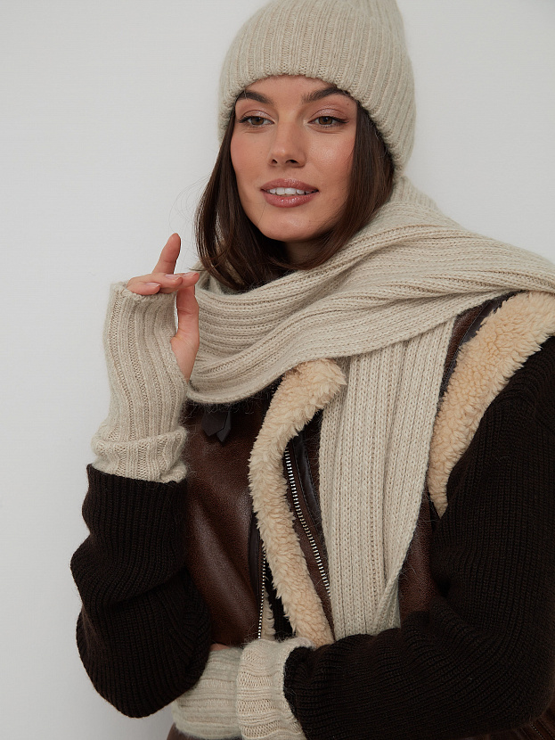 Нуга комплект (шапка+ шарф) трикотажный (песочный)