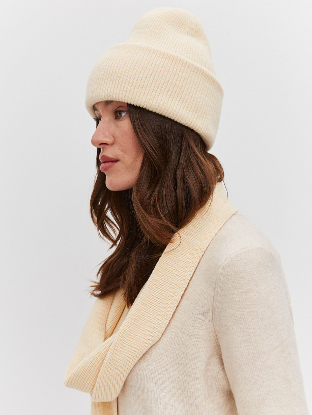 Ботаника комплект (шапка+шарф) трикотажный (сливочный, 56-58)