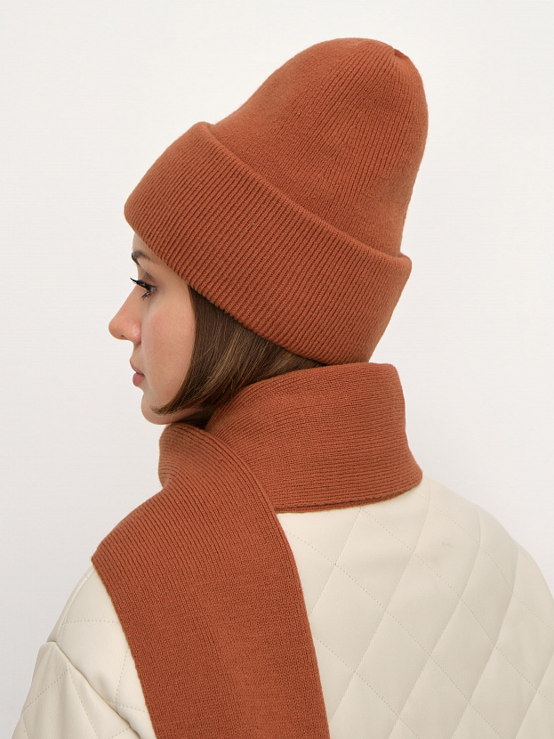 Квартет комплект (шапка+шарф) трикотажный (терракотовый, 56-58)