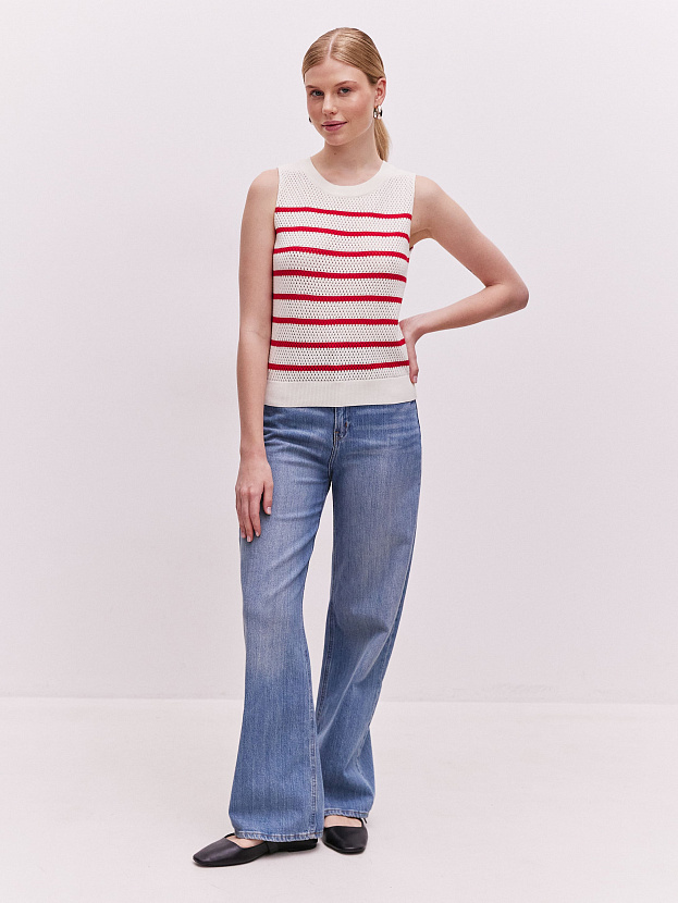 Терри джемпер без рукавов трикотажный (белый/красный, 44-46)