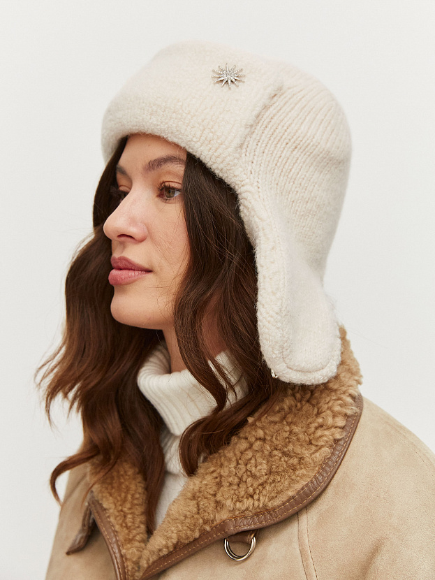 Стокгольм шапка-ушанка трикотажная (белый, 56-58)