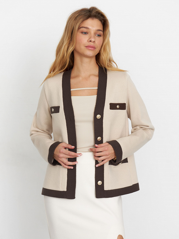 Гамма кардиган трикотажный (кремовый/кофейный, 44-46)