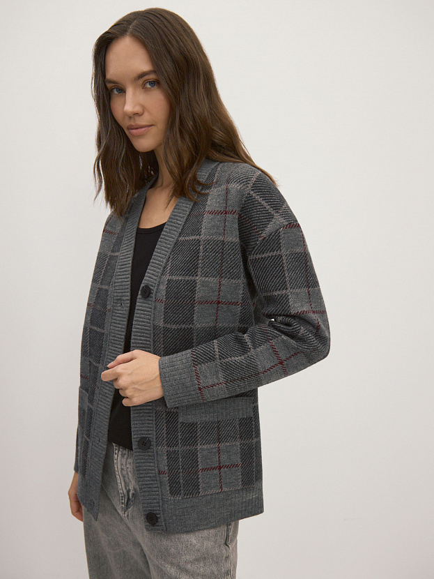 Горизонт кардиган трикотажный (серый меланж, 44-46)