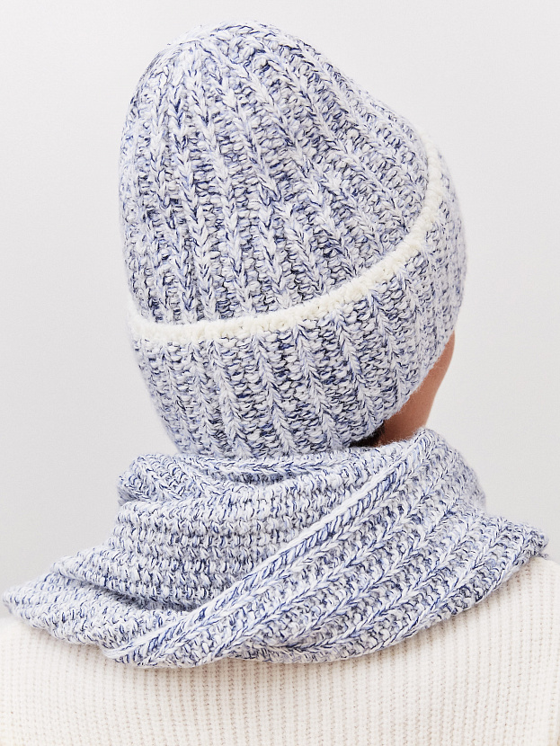Черри комплект (шапка+ шарф) трикотажный (белый/сине-голубой, 56-58)