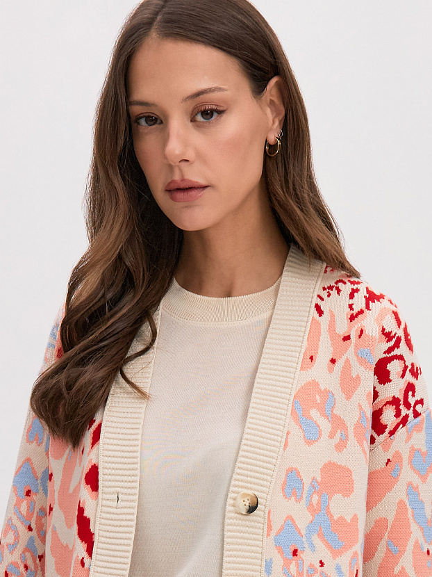 Гарда кардиган трикотажный (кремовый/красный, 44-46)