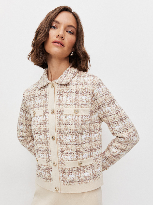 Шанель жакет трикотажный (кремовый/кофейный, 46)