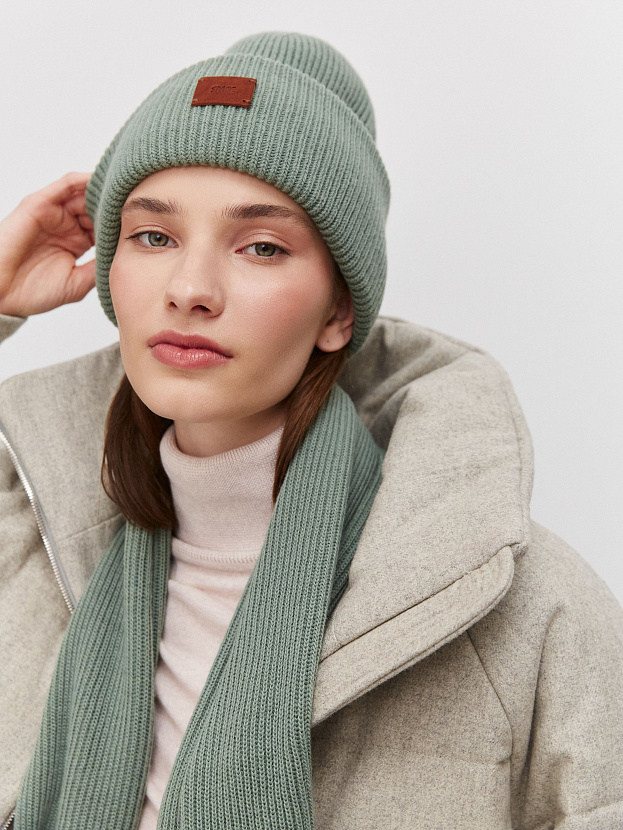 Спейс комплект (шапка+шарф) трикотажный (оливковый, 56-58)