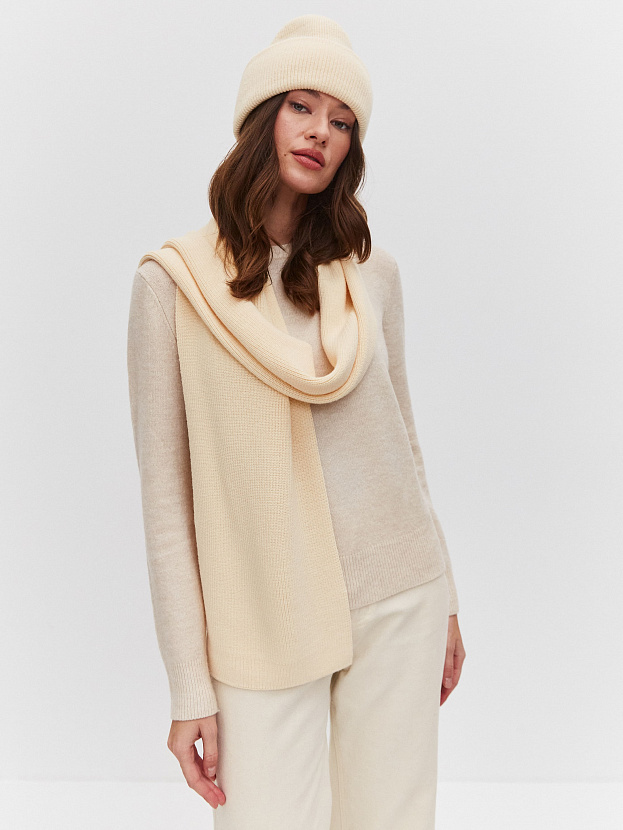 Ботаника комплект (шапка+шарф) трикотажный (сливочный, 56-58)