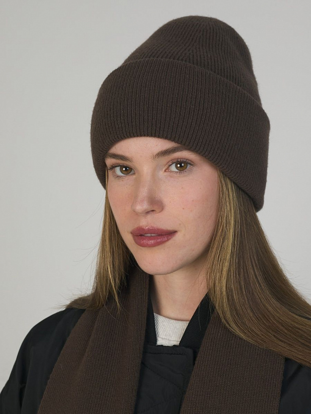 Квартет комплект (шапка+шарф) трикотажный (коричневый, 56-58)