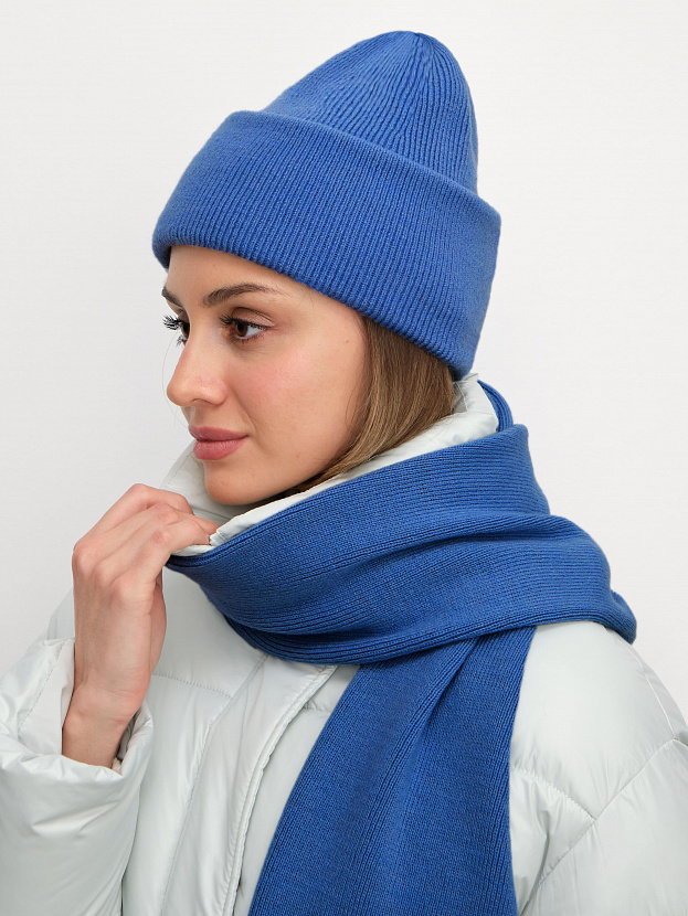 Квартет комплект (шапка+шарф) трикотажный (синий, 56-58)