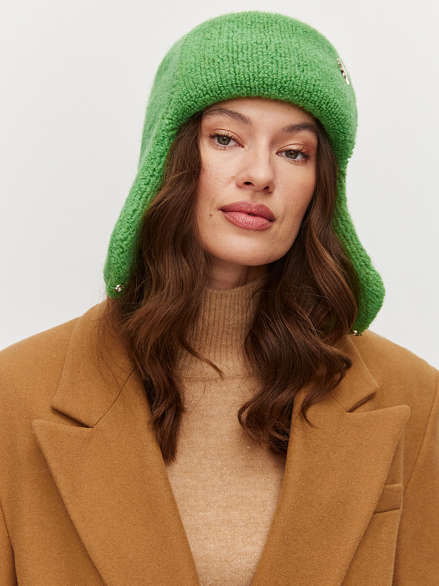 Стокгольм шапка-ушанка трикотажная (ярко-зеленый, 56-58)