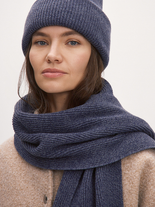 Ботаника комплект (шапка+шарф) трикотажный (серо-синий, 56-58)