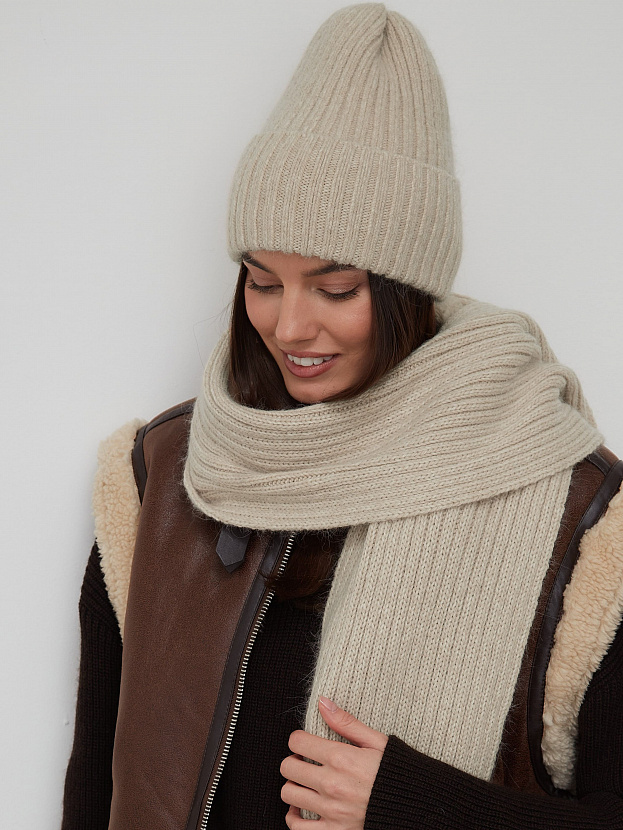 Нуга комплект (шапка+ шарф) трикотажный (песочный)