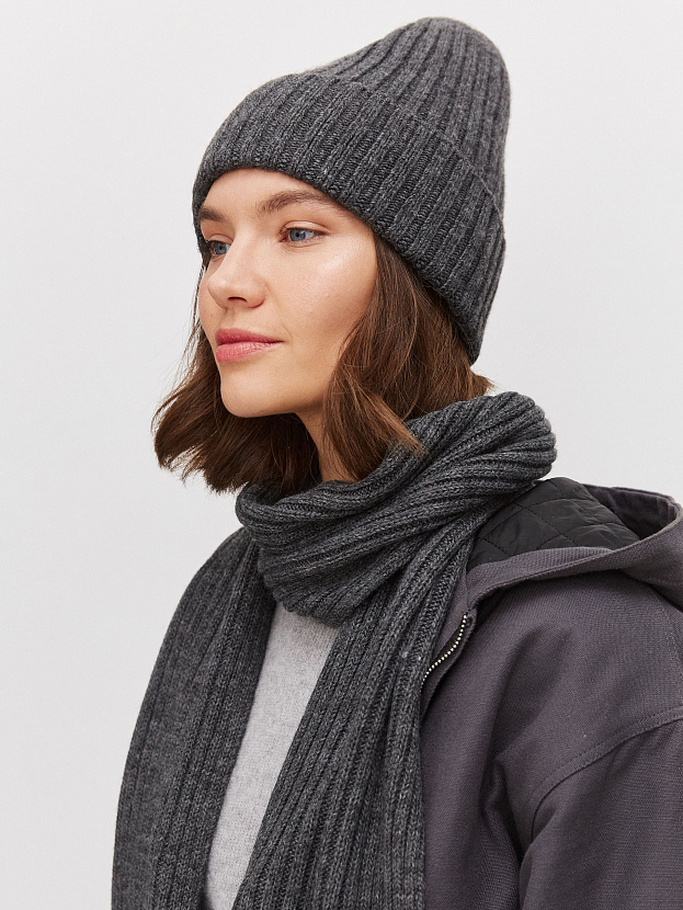 Нуга комплект (шапка+ шарф) трикотажный (т.серый)