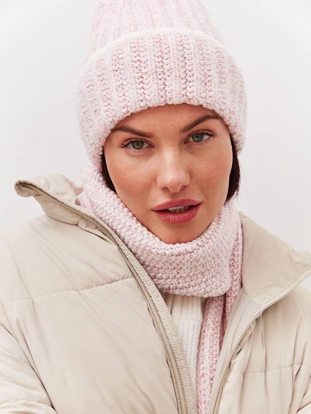 Черри комплект (шапка+ шарф) трикотажный (белый/пудровый, 56-58)