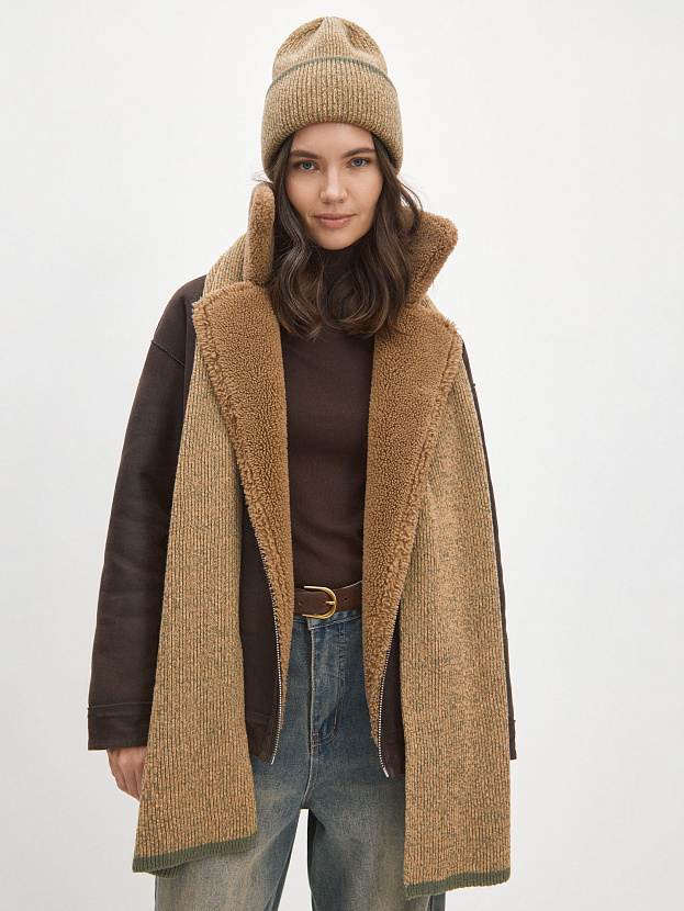 Бредли комплект (шапка+шарф) трикотажный (хаки/св.оранжевый)