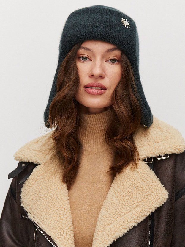 Стокгольм шапка-ушанка трикотажная (т.зеленый, 56-58)