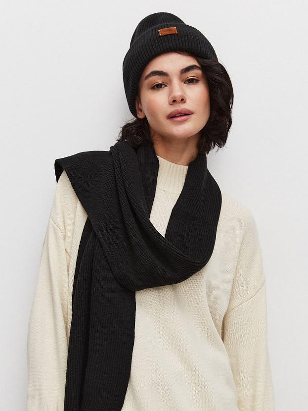 Спейс комплект (шапка+шарф) трикотажный (черный/терракот, 56-58)