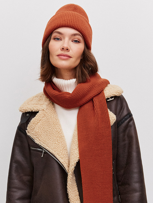 Ботаника комплект (шапка+шарф) трикотажный (т.оранжевый, 56-58)