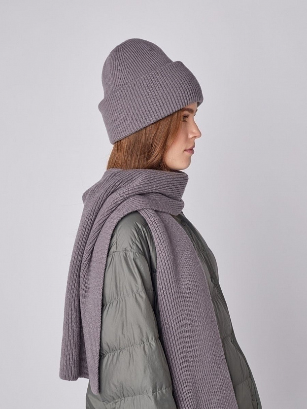 Ботаника комплект (шапка+шарф) трикотажный (серо-фиолетовый, 56-58)