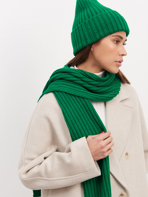 Нуга комплект (шапка+ шарф) трикотажный (ярко-зеленый)
