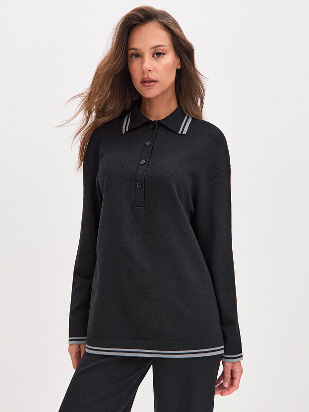 Скандинавия джемпер(поло) трикотажный (черный, 44-46)