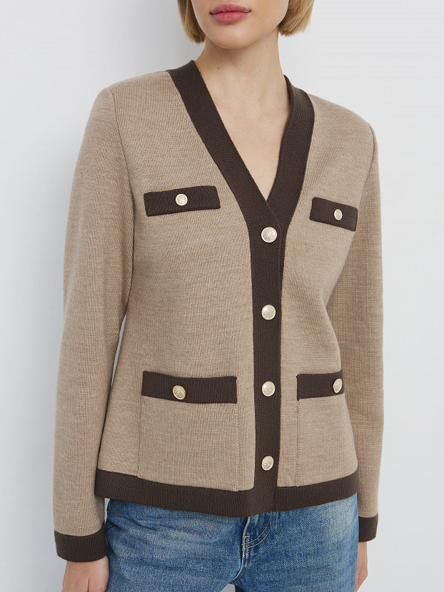 Гамма кардиган трикотажный (бежевый меланж/кофейный, 44-46)