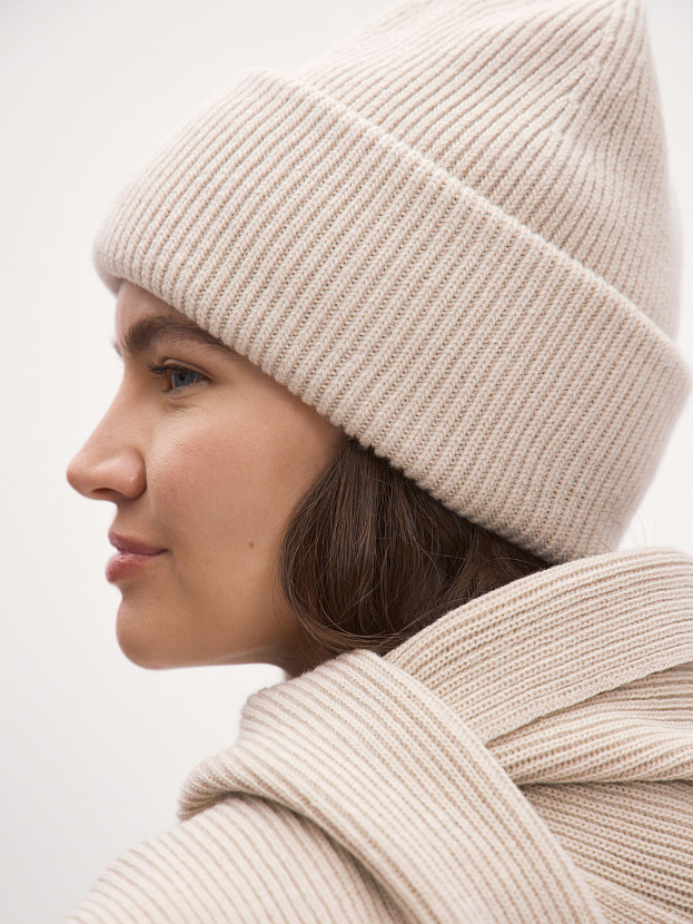 Ботаника комплект (шапка+шарф) трикотажный (светло-песочный, 56-58)